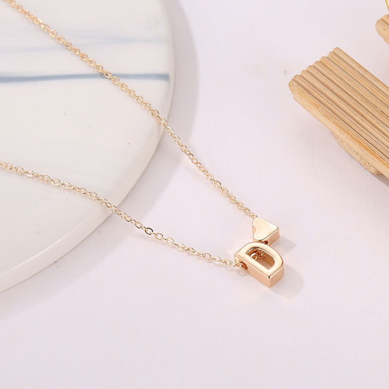 Tiny Heart Dainty Initial Necklace